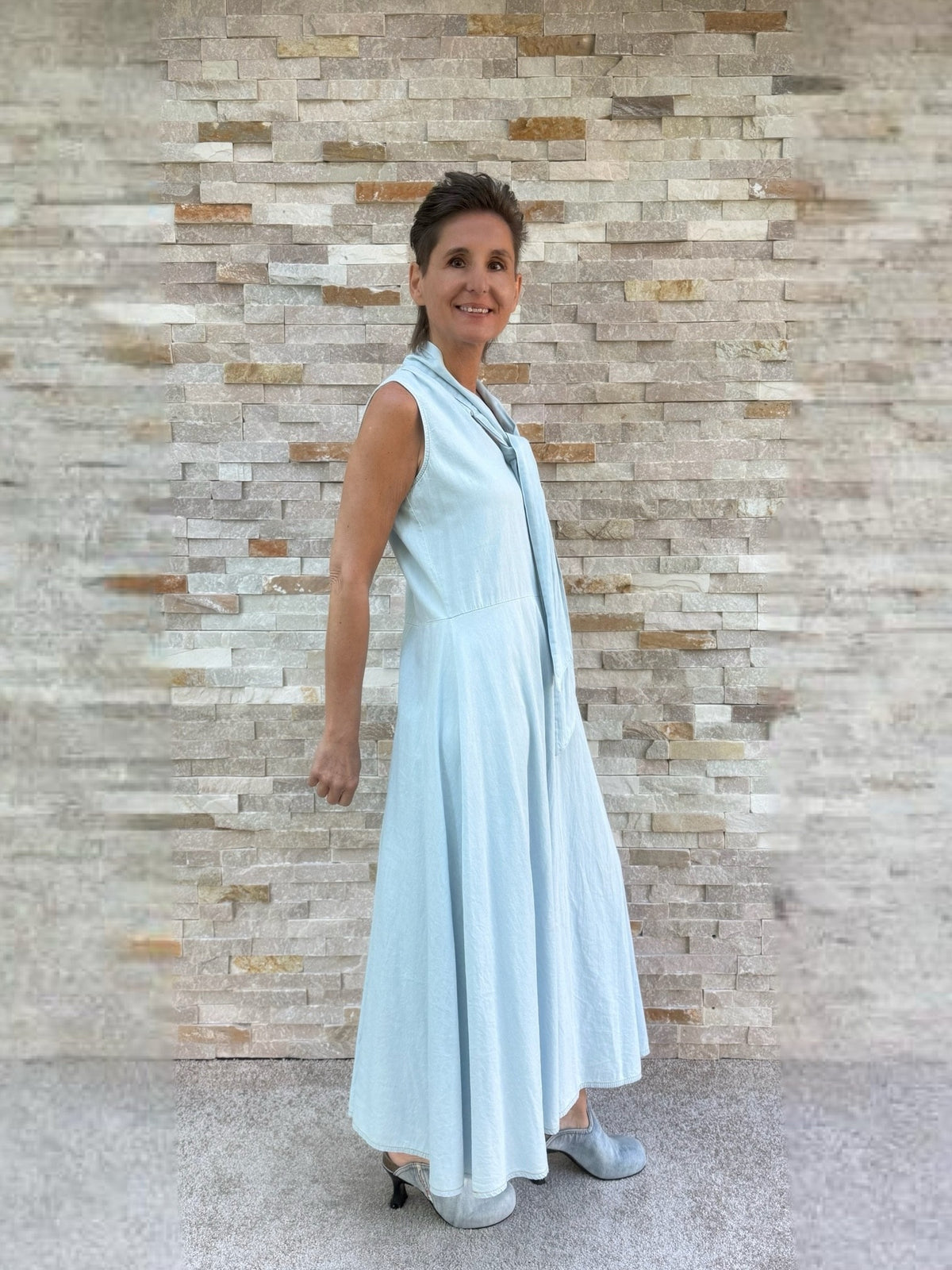 Sleeveless Light Blue Denim Maxi Dress