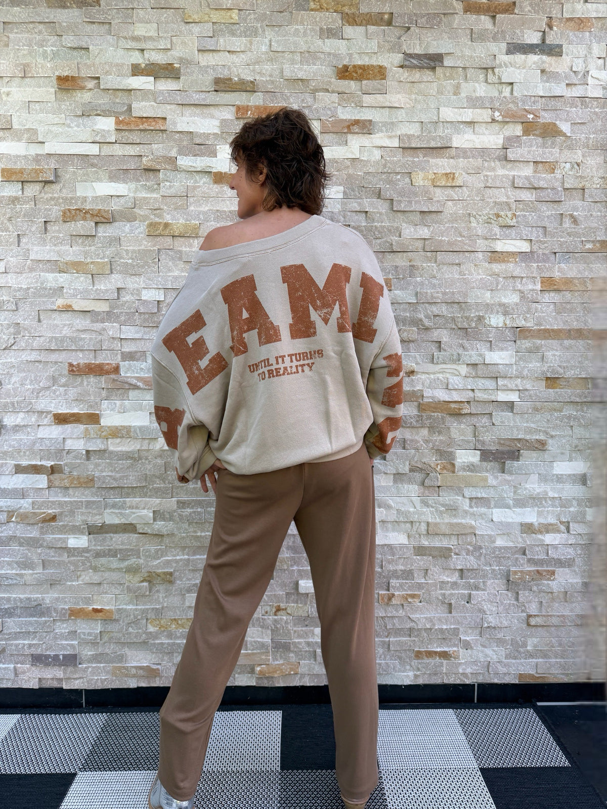 Jersey Hose mit Wickelbund Cognac