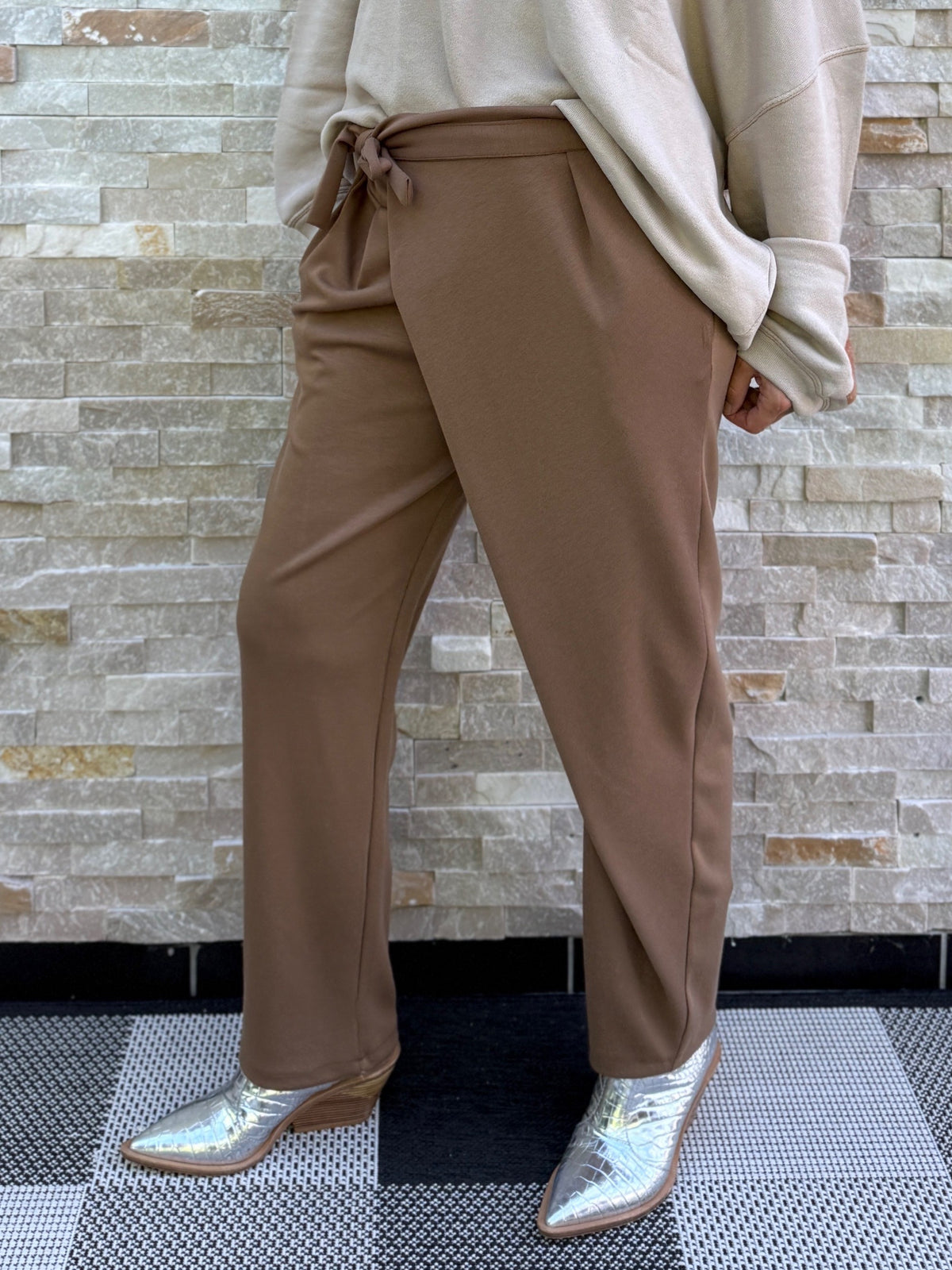 Jersey Hose mit Wickelbund Cognac