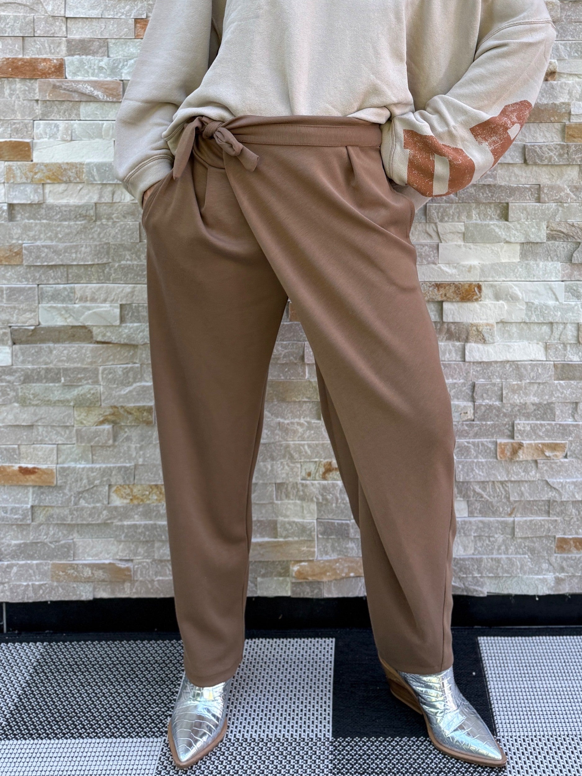 Jersey Hose mit Wickelbund Cognac