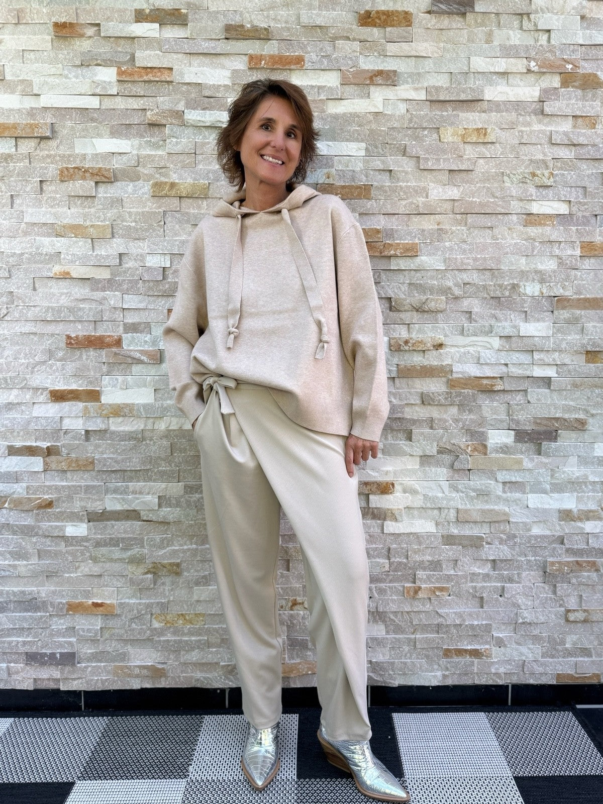 Jersey Hose mit Wickelbund Hellbeige