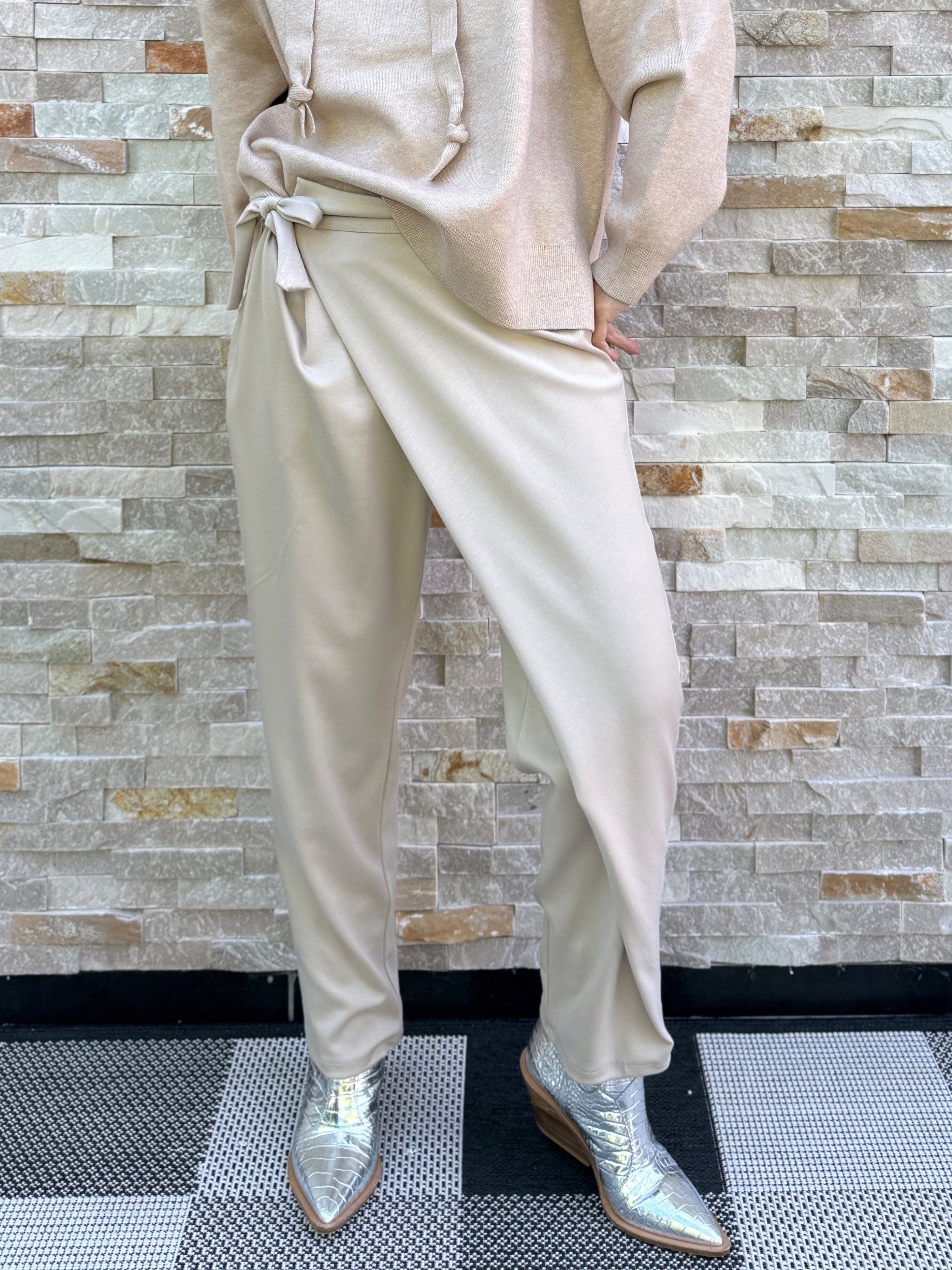 Jersey Hose mit Wickelbund Hellbeige