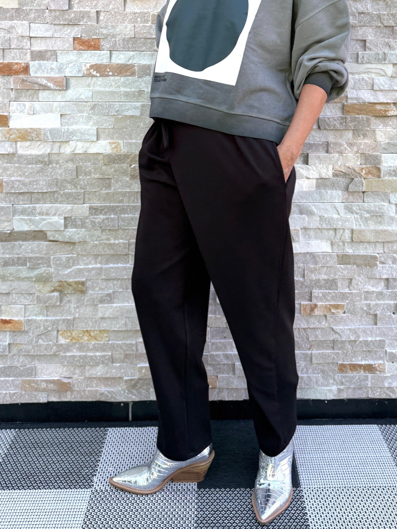 Jersey Hose mit Wickelbund Schwarz