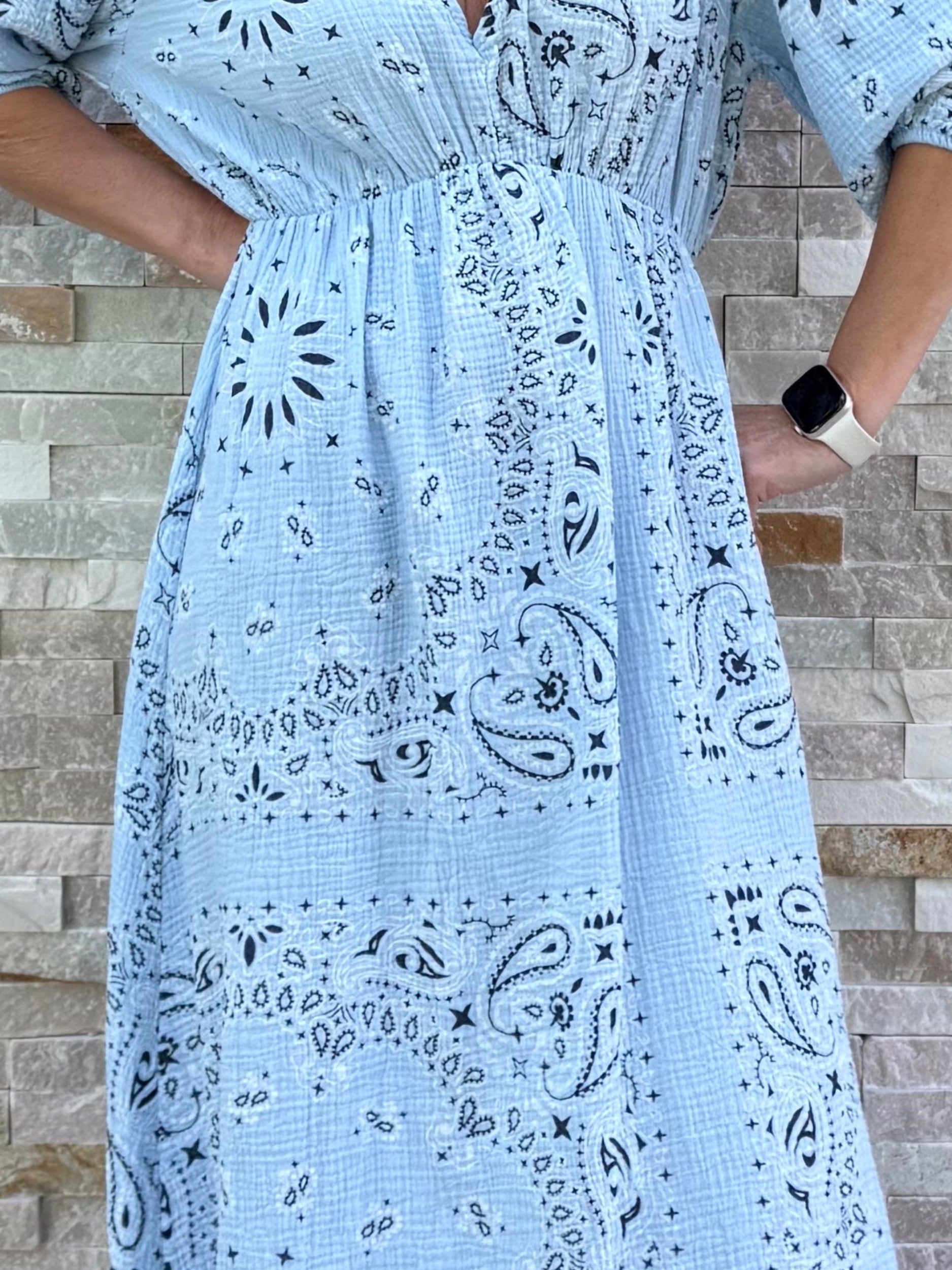 Paisley Maxi Kleid in Hellblau