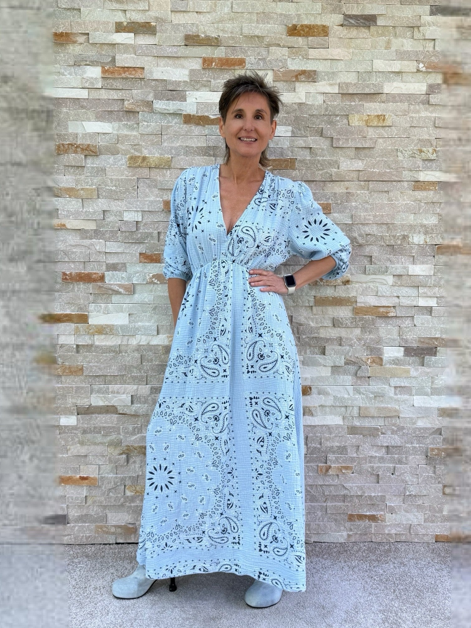 Paisley Maxi Kleid in Hellblau