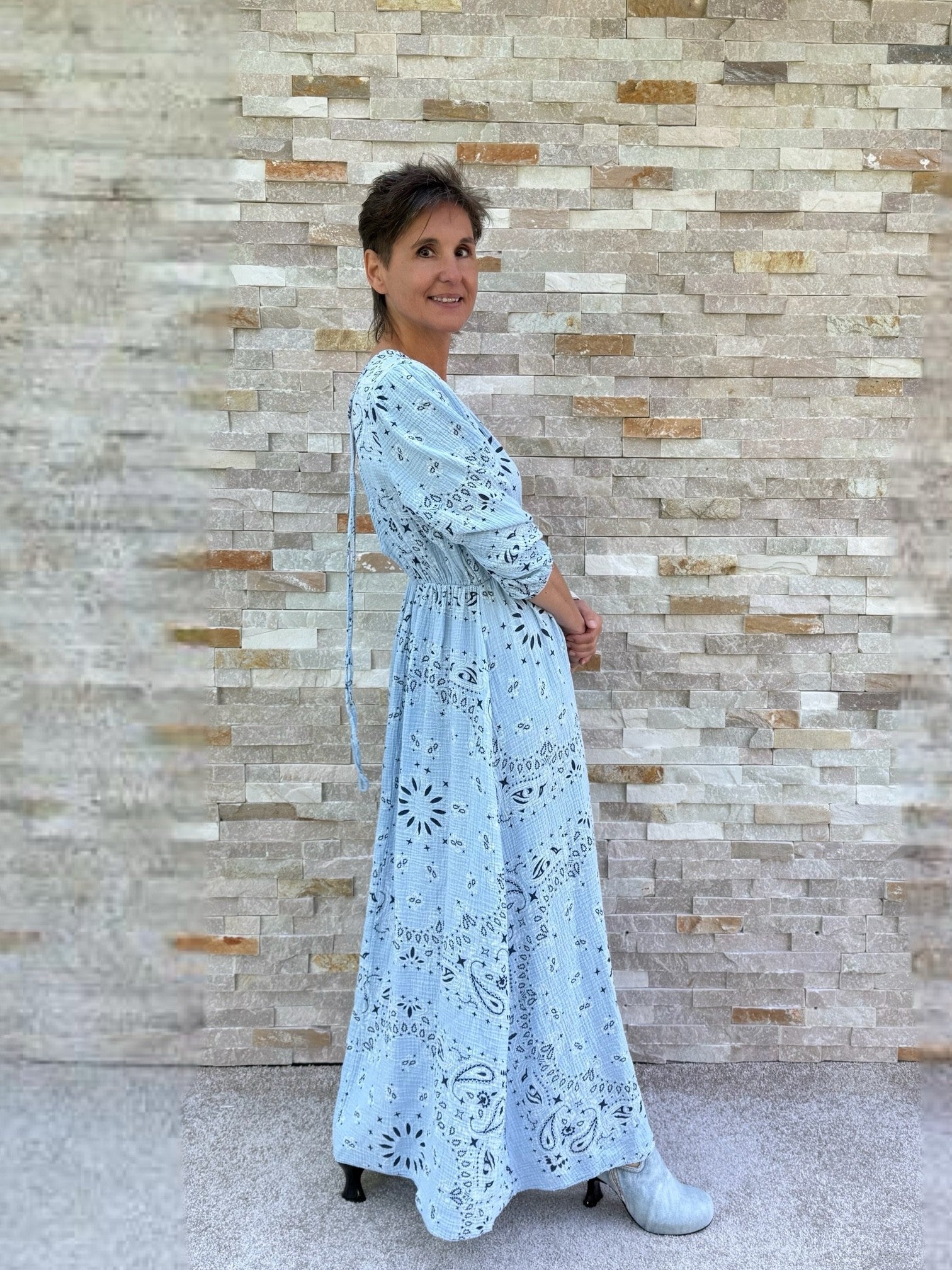 Paisley Maxi Kleid in Hellblau