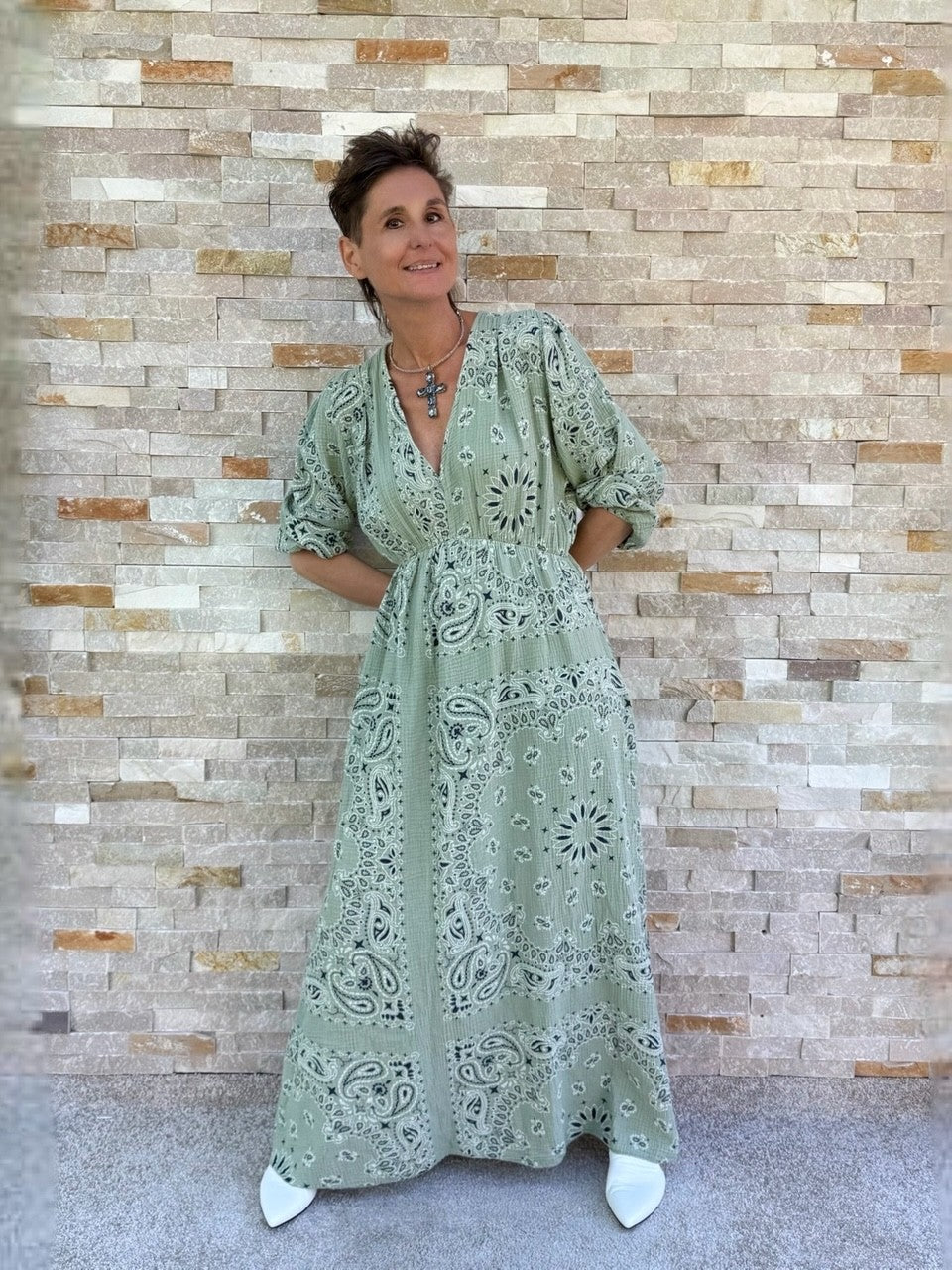 Paisley Maxi Kleid in Salbei