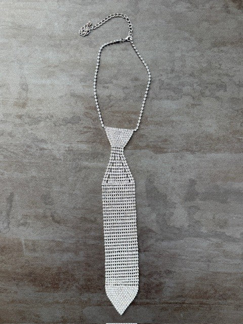 Krawatten Kette mit Strasssteinen Silber
