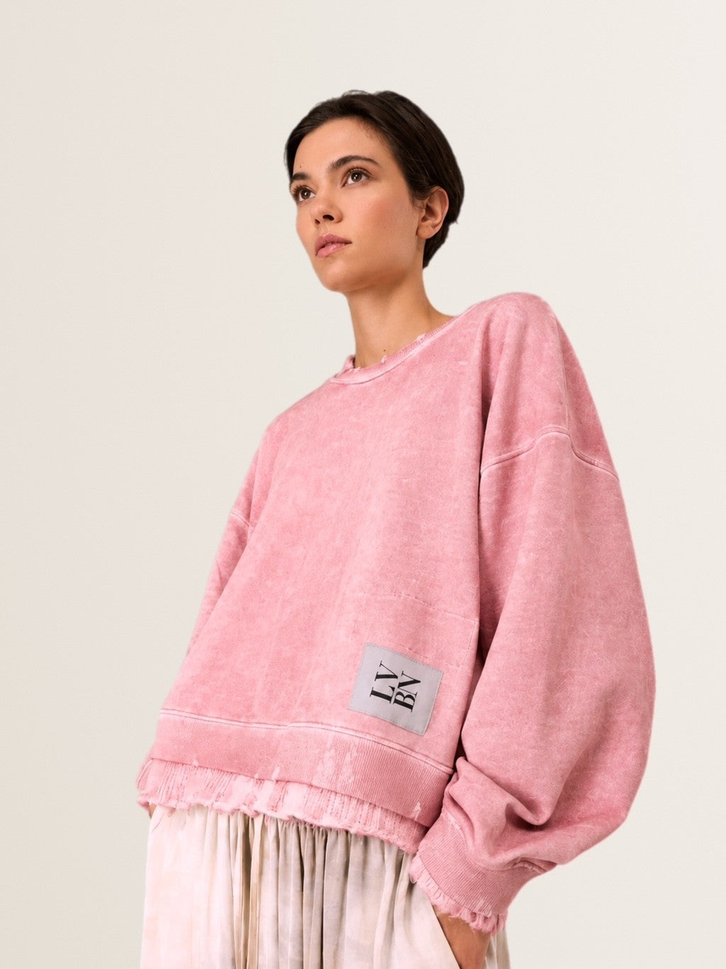 Sweatshirt Detroit Organic asymetric in Flamingo