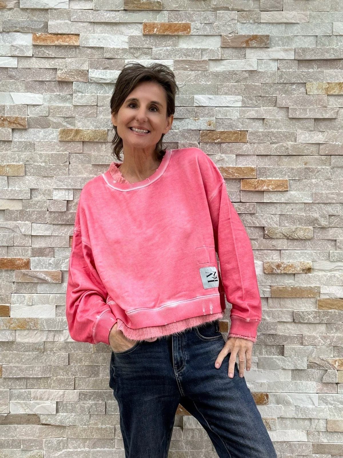 Sweatshirt Detroit Organic asymetric in Flamingo