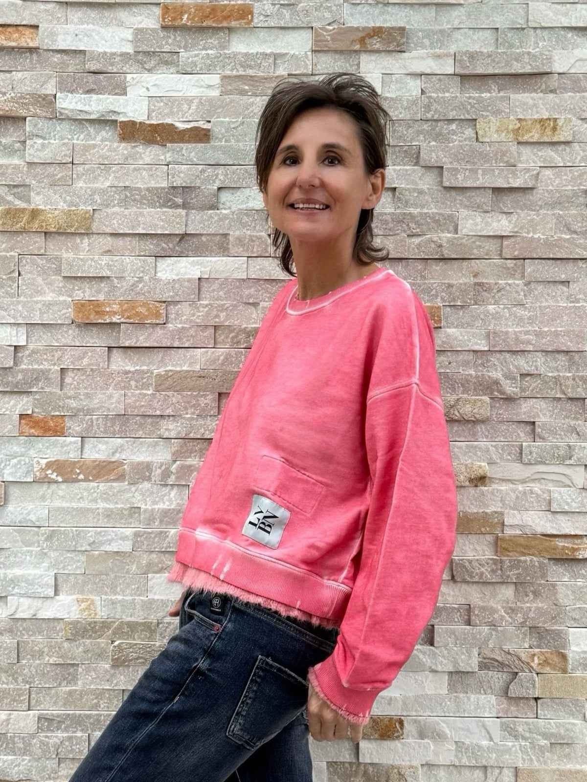 Sweatshirt Detroit Organic asymetric in Flamingo