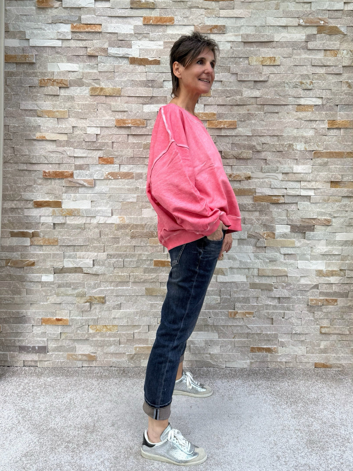 Oversized Sweatshirt Sky Organic Circles Flamingo