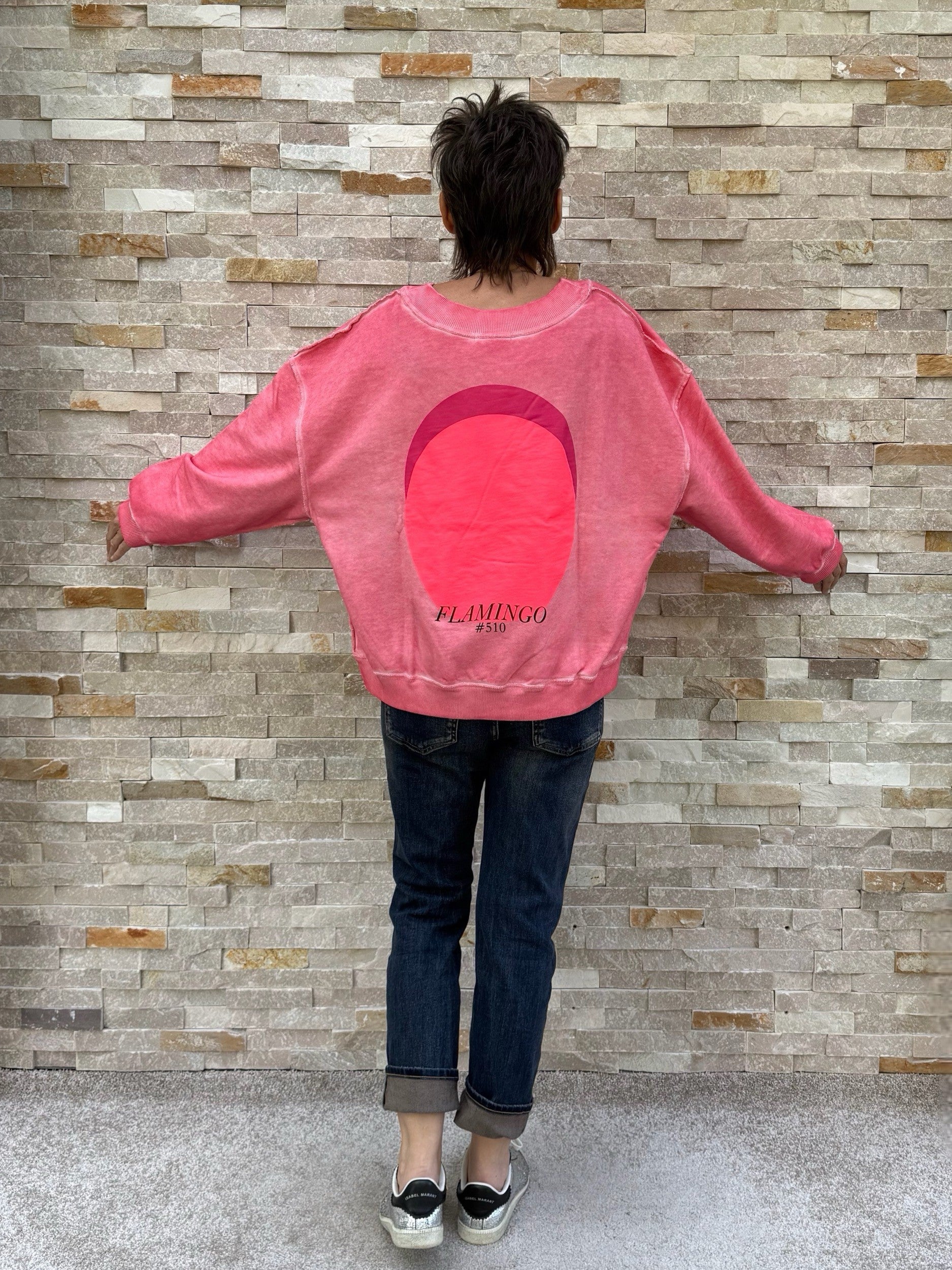 Oversized Sweatshirt Sky Organic Circles Flamingo