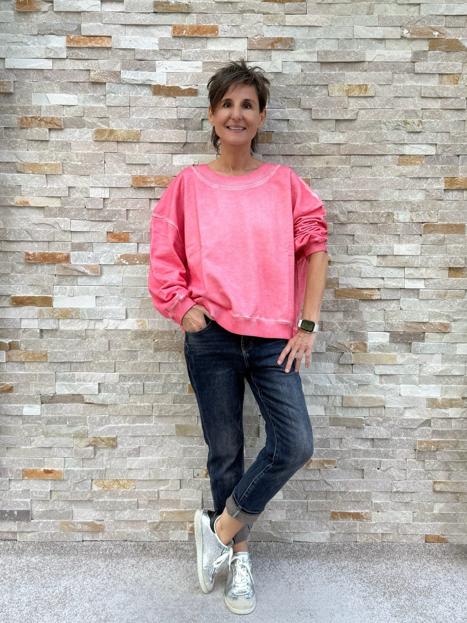 Oversized Sweatshirt Sky Organic Circles Flamingo