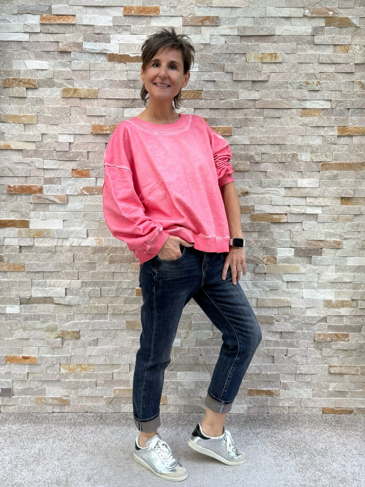 Oversized Sweatshirt Sky Organic Circles Flamingo