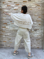 Cropped Sweatshirt LUGANO mit Rückenaufschrift in Natur