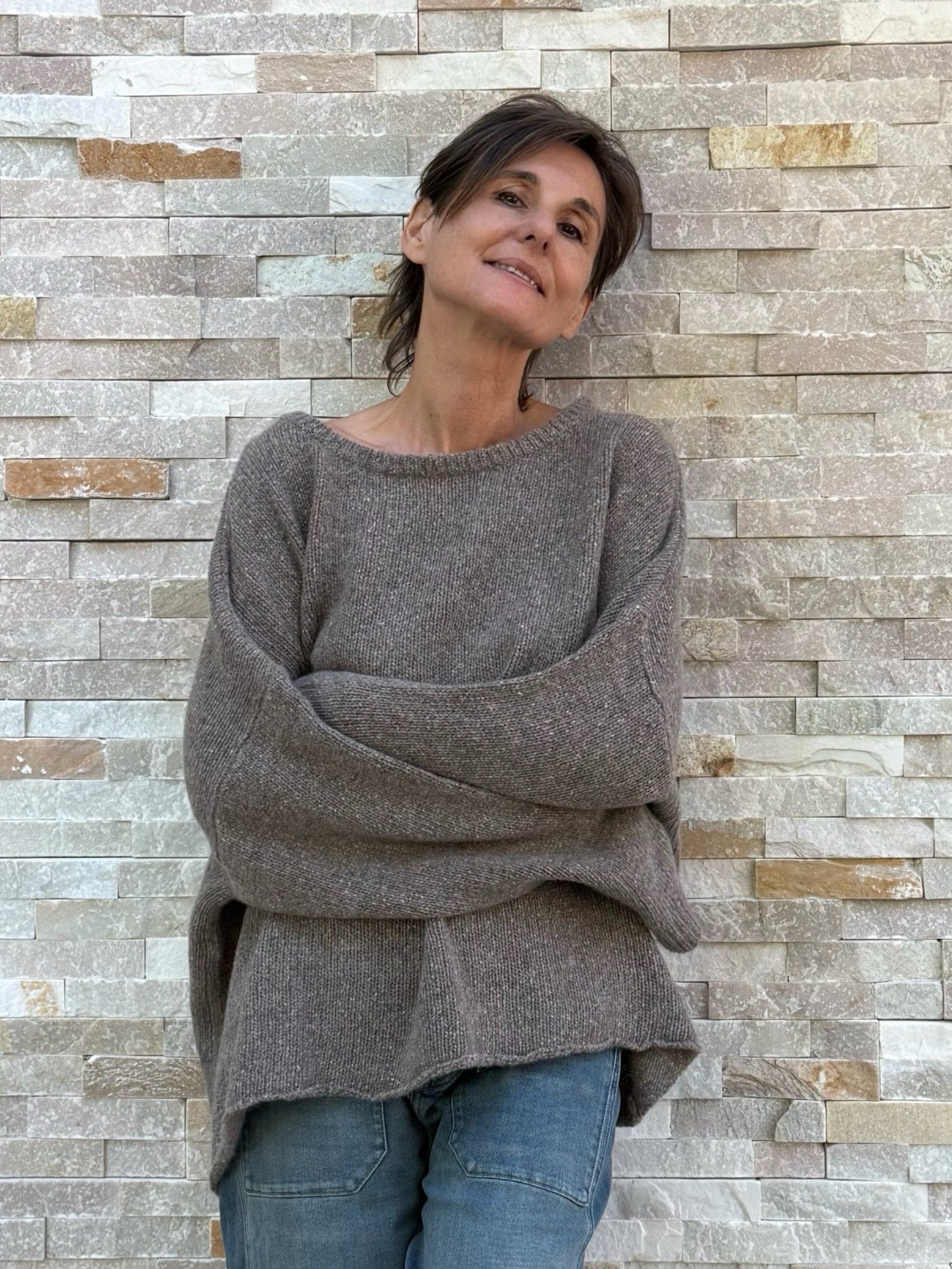 Kaschmir Pullover Amory Einheitsgröße in granito