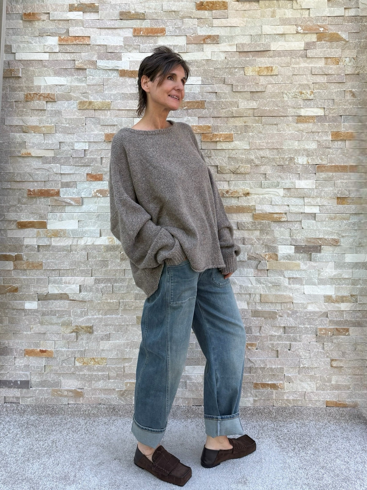 Kaschmir Pullover Amory Einheitsgröße in granito