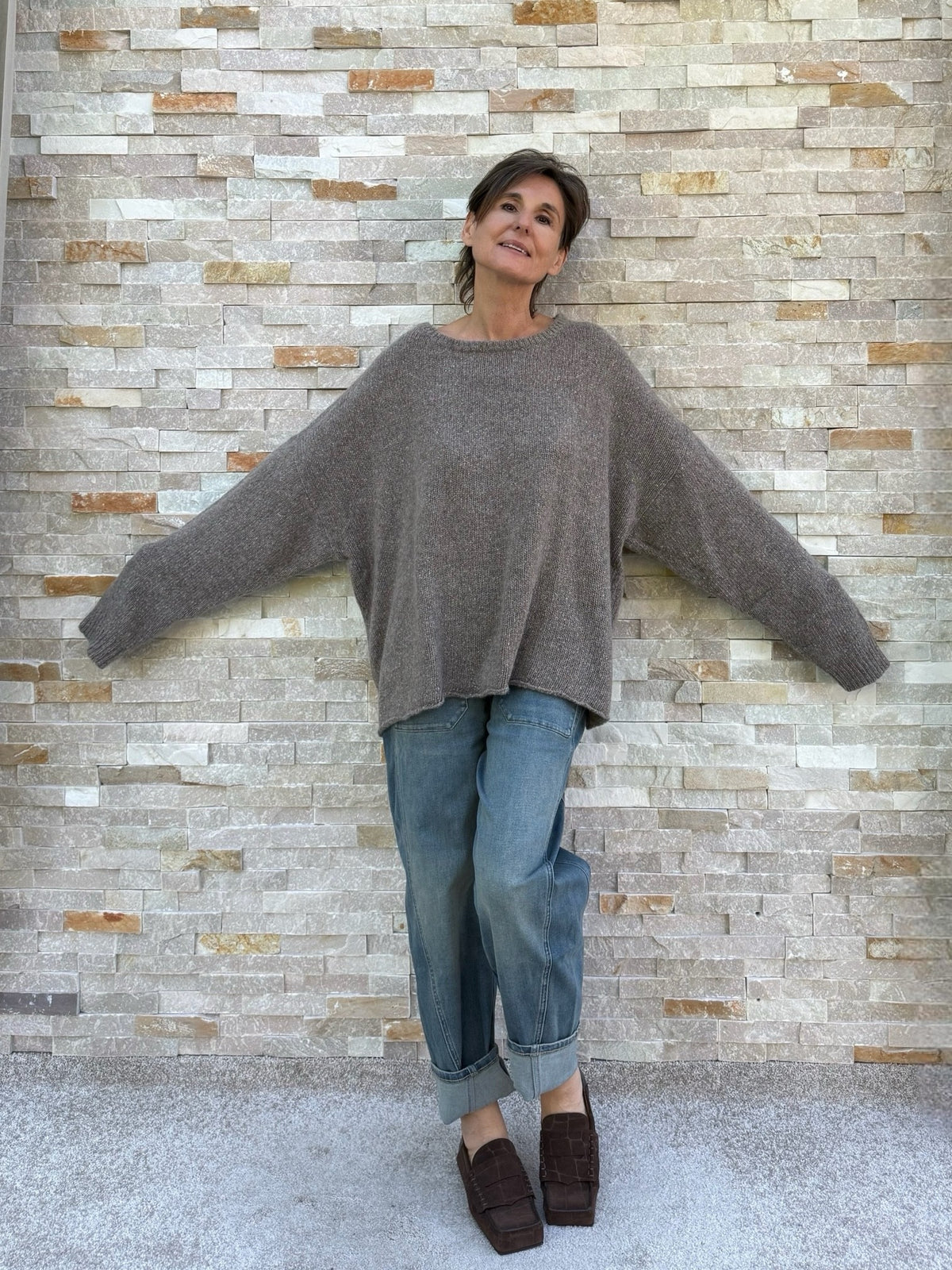 Kaschmir Pullover Amory Einheitsgröße in granito