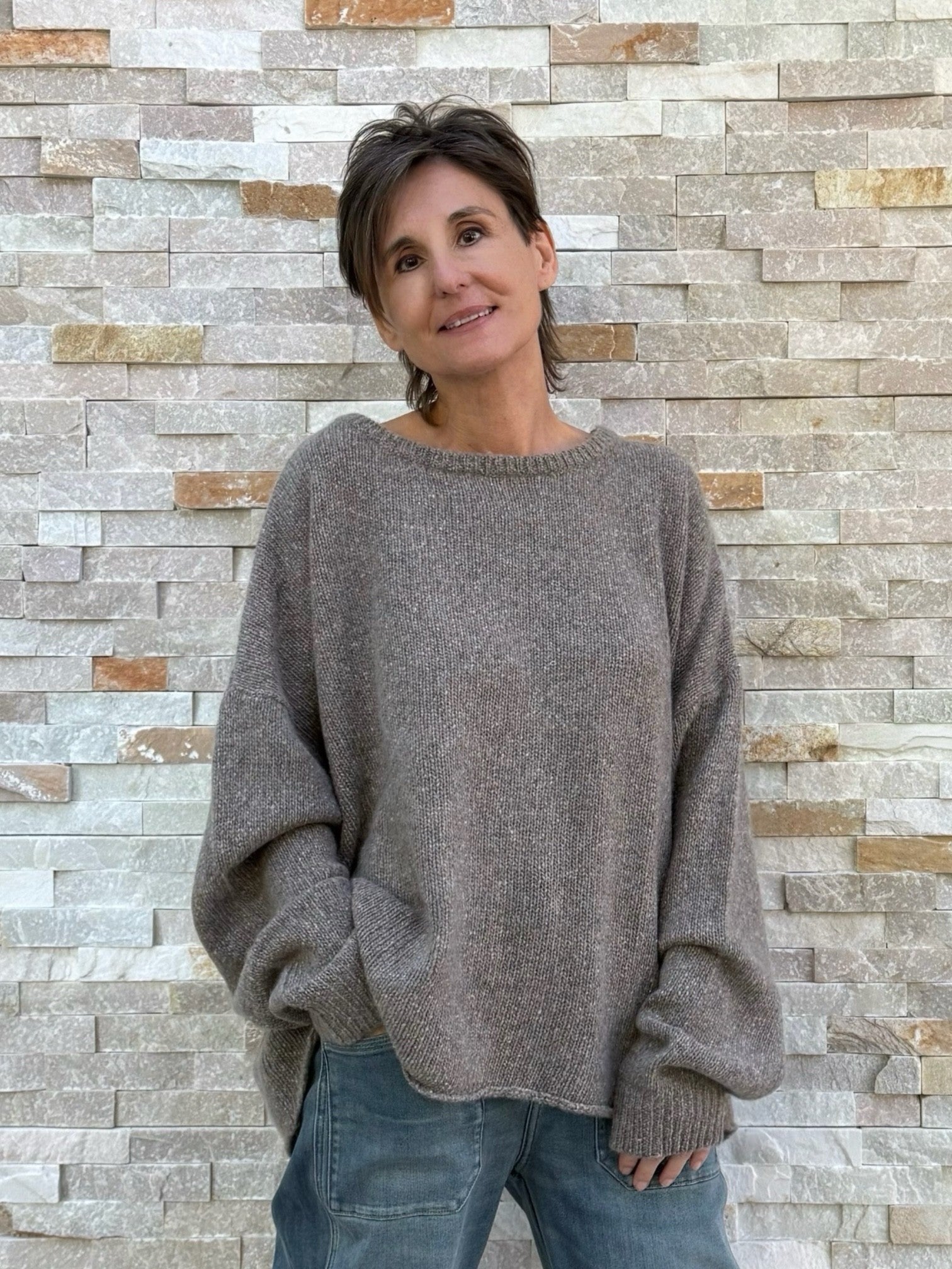 Kaschmir Pullover Amory Einheitsgröße in granito