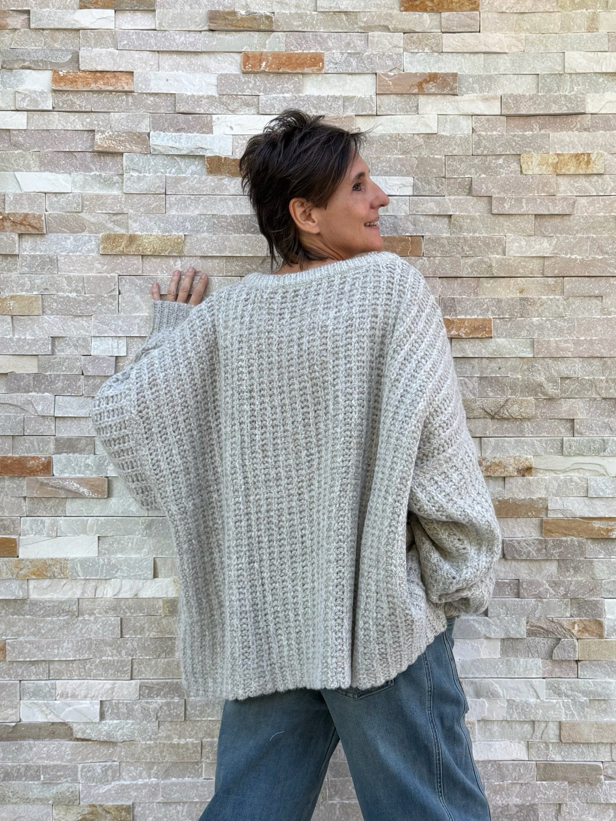 Oversize Strickpullover Moon in Hellgrau