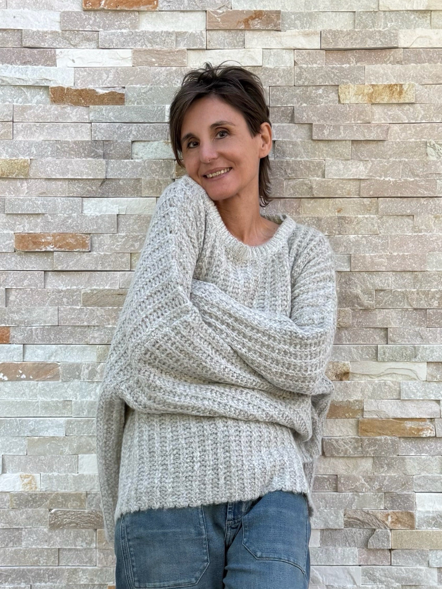 Oversize Strickpullover Moon in Hellgrau