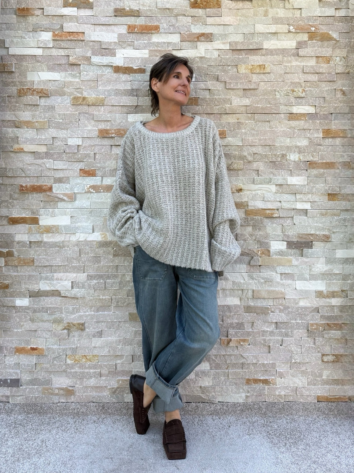 Oversize Strickpullover Moon in Hellgrau
