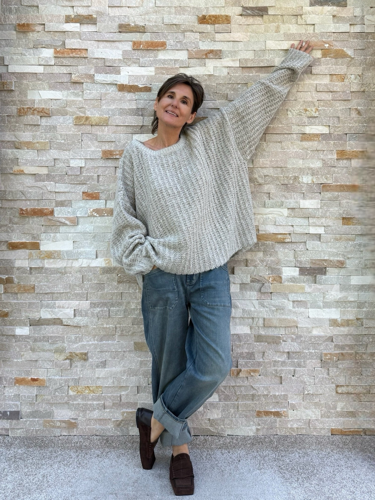 Oversize Strickpullover Moon in Hellgrau