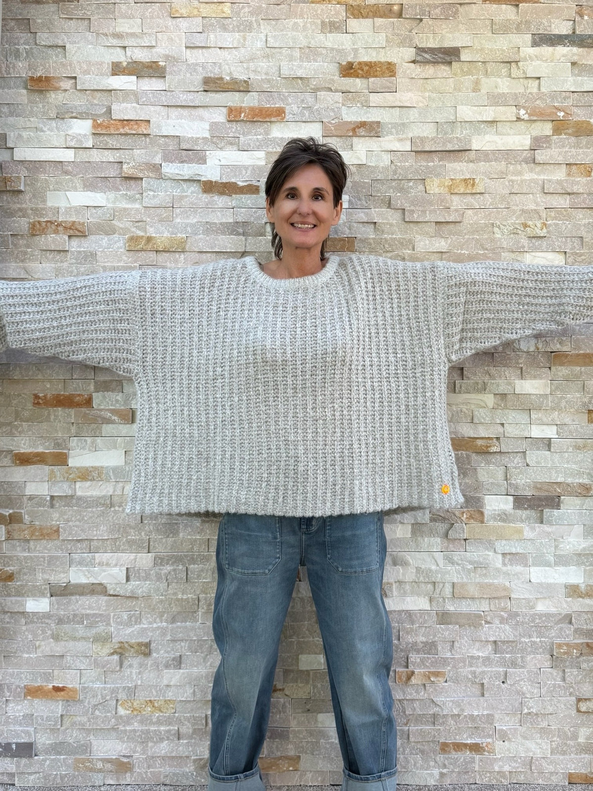 Oversize Strickpullover Moon in Hellgrau