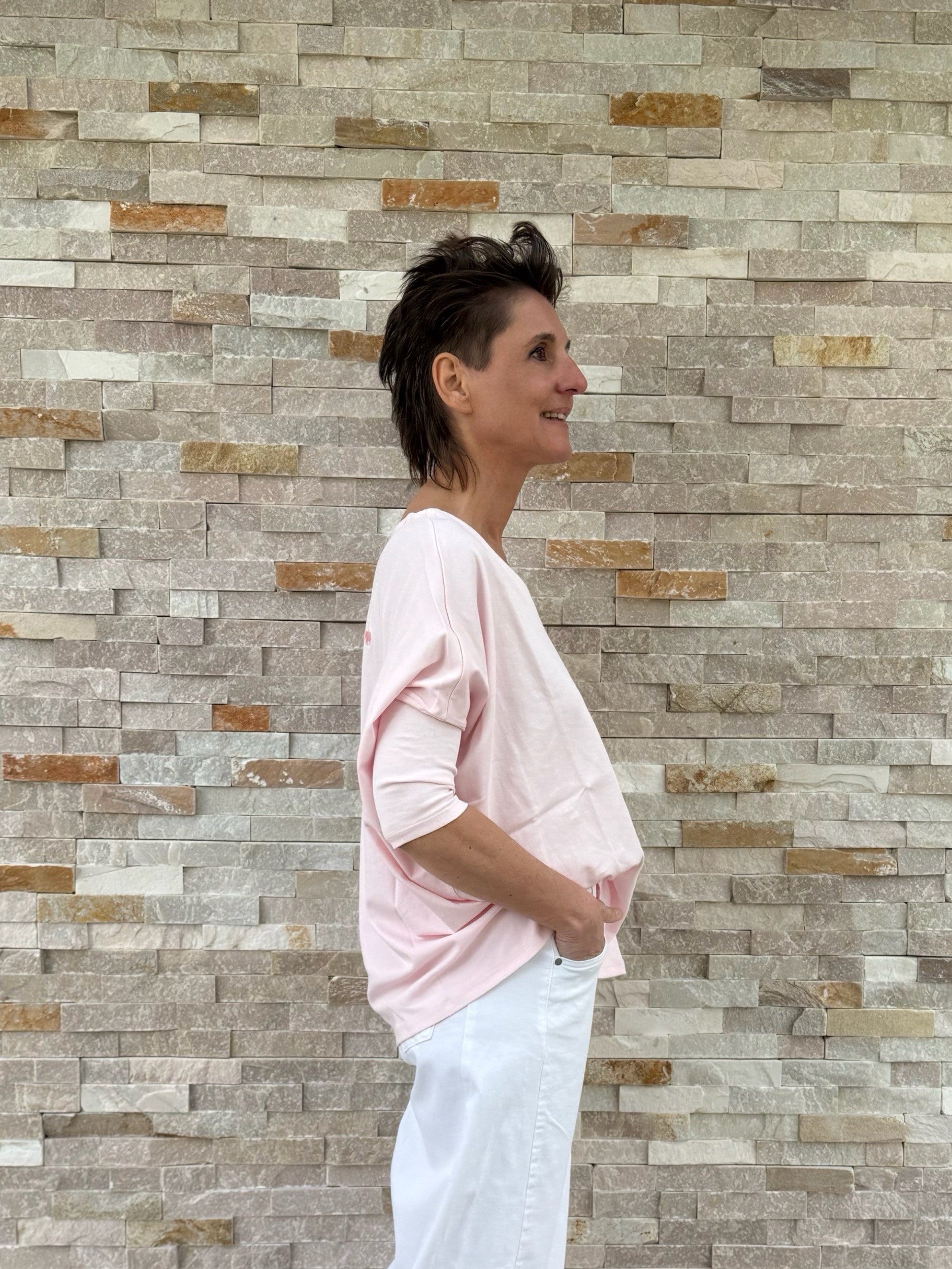 Boxy T-Shirt CHULA mit 3/4 Ärmel in Rosa