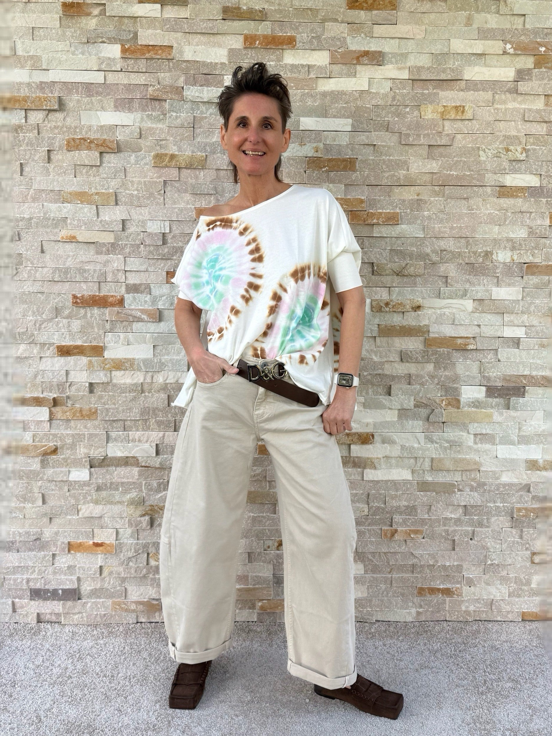 Oversized Batik T-Shirt PAPU Ecru