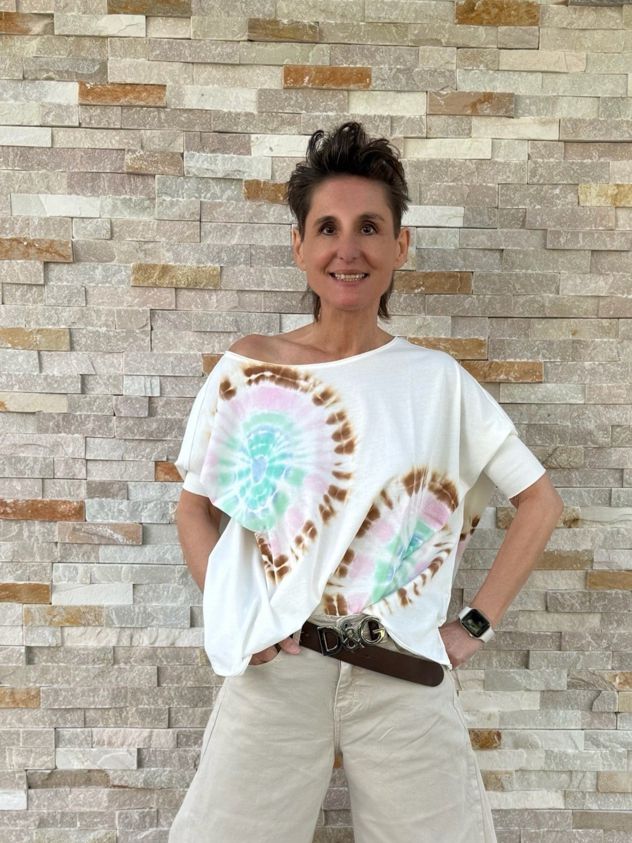 Oversized Batik T-Shirt PAPU Ecru