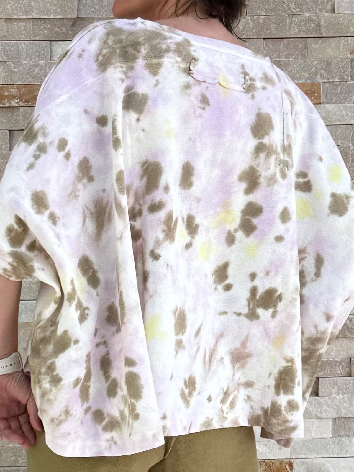 Cropped Sweatshirt Driva Tie & Dye / Batik in Rosa-Olive