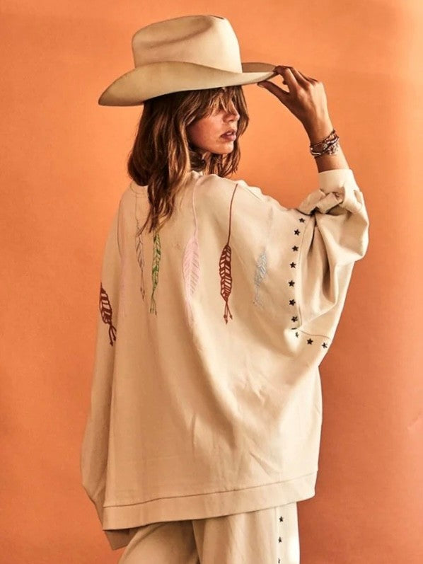 Oversized Poncho Sweatshirt IZAR in Sand