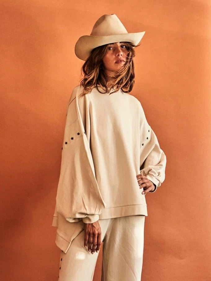 Oversized Poncho Sweatshirt IZAR in Sand