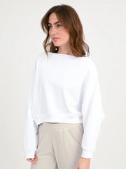 Cropped Sweatshirt MARTI mit asymmetrischem Ausschnitt in Weiss
