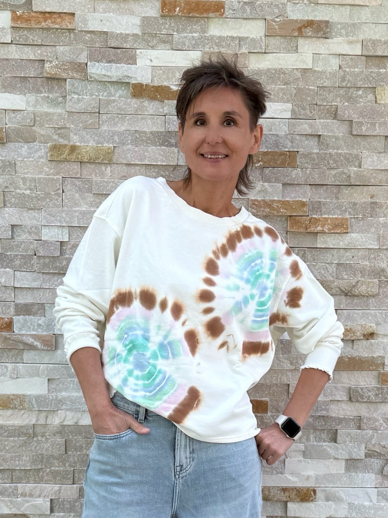 Sweatshirt ROSE mit Batik Muster