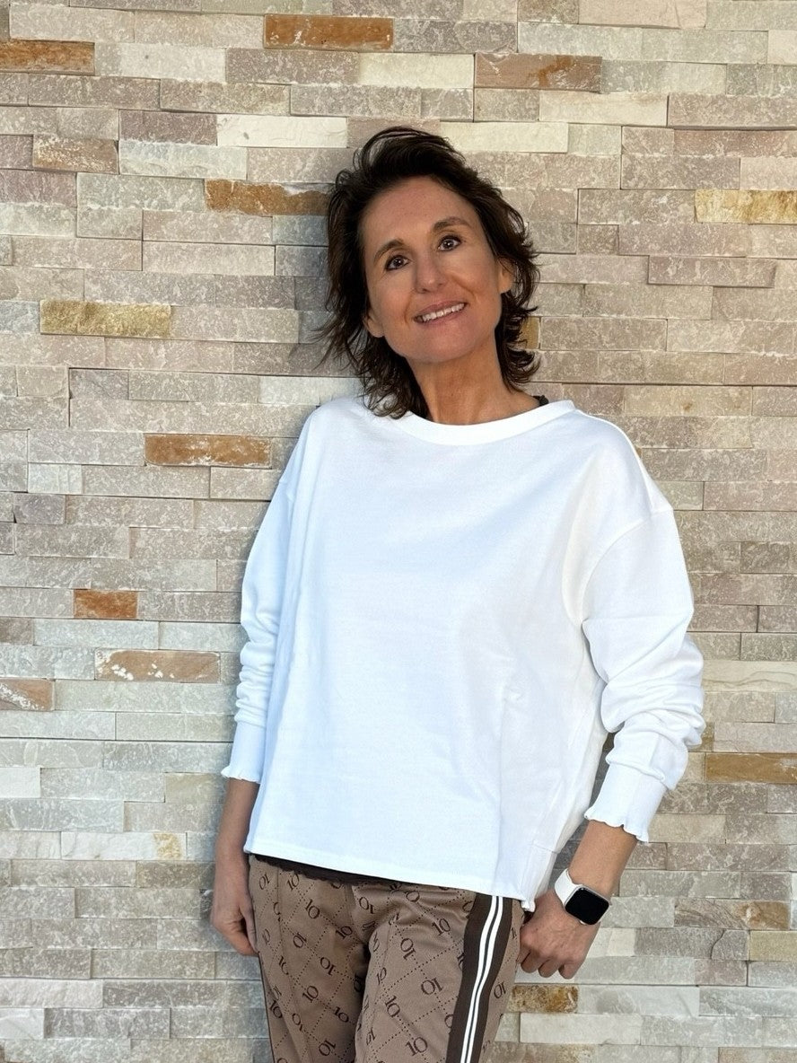 Sweatshirt ROSE mit Rüschendetails in Weiss