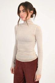 Langarm Lurex Shirt AGENA mit Rollkragen Camel