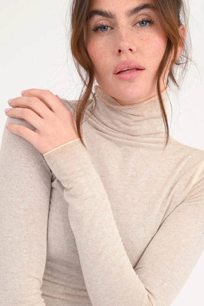 Langarm Lurex Shirt AGENA mit Rollkragen Camel
