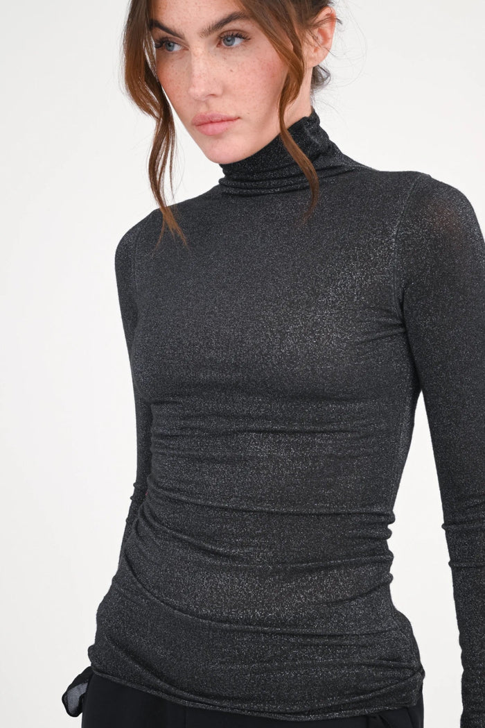 Langarm Lurex Shirt AGENA mit Rollkragen Schwarz