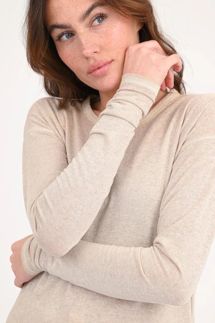 Langarm Lurex Shirt ALANIA mit Rundhals Caramel