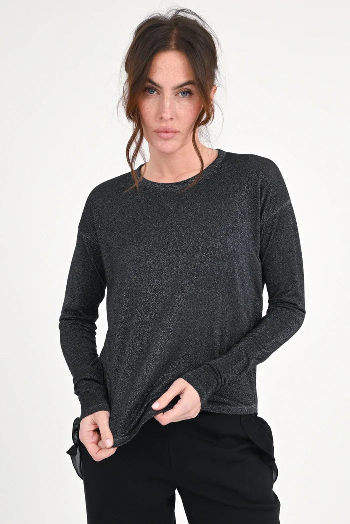 Langarm Lurex Shirt ALANIA mit Rundhals Schwarz