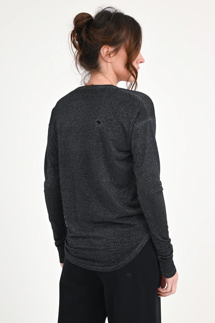 Langarm Lurex Shirt ALANIA mit Rundhals Schwarz