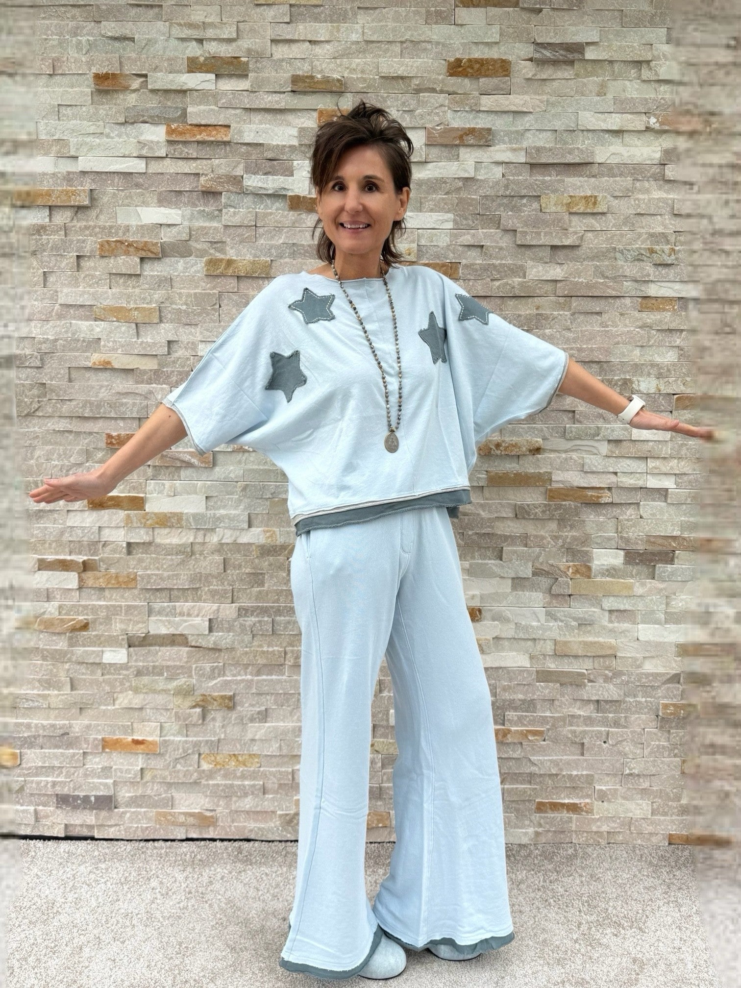 T-Shirt Rumbia Sterne Patch Hellblau - Grau