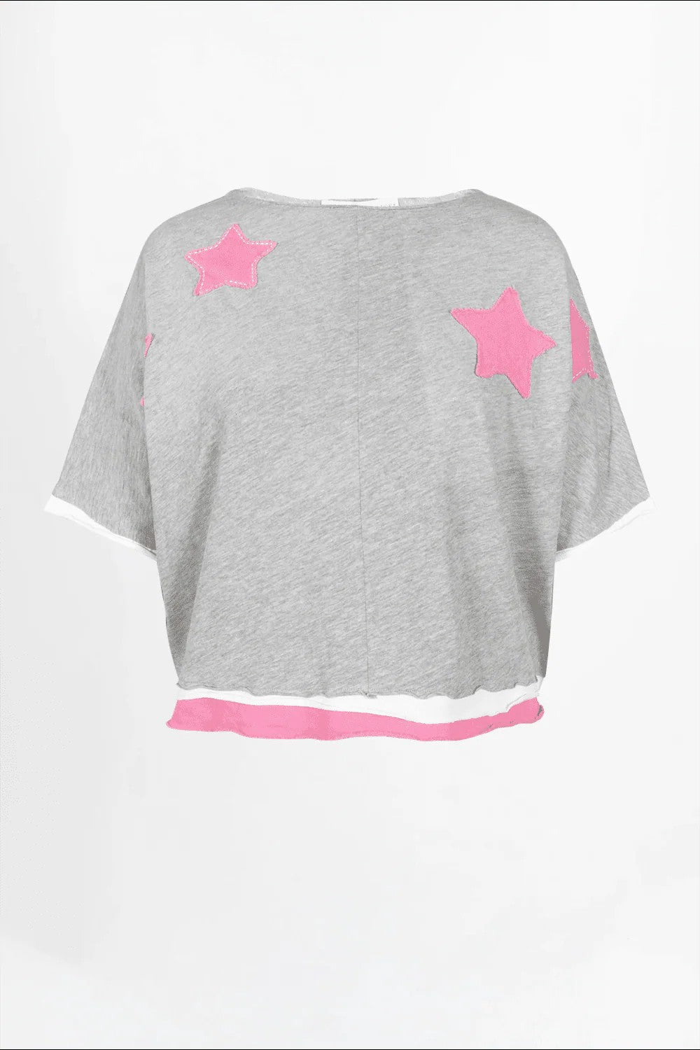 T-Shirt Rumbia Sterne Patch Hellgrau - Pink