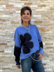 Sweatshirt ROSE mit großen Blumen Königsblau