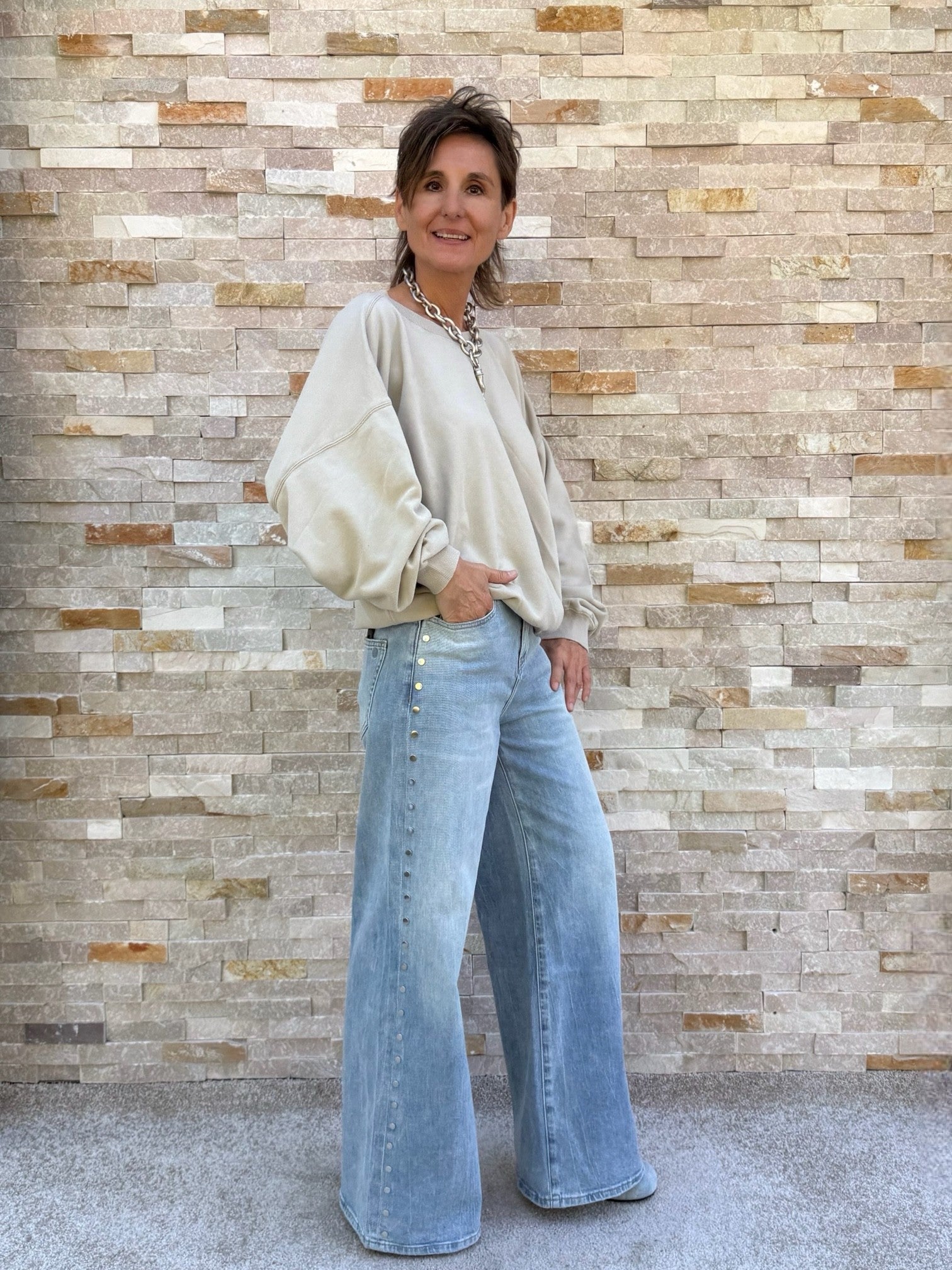 Sweatshirt BELLY mit Falte am Bund in Pussywillow Gray