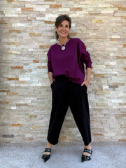 ROSE sweatshirt with ruffle detail in Dark Purple
