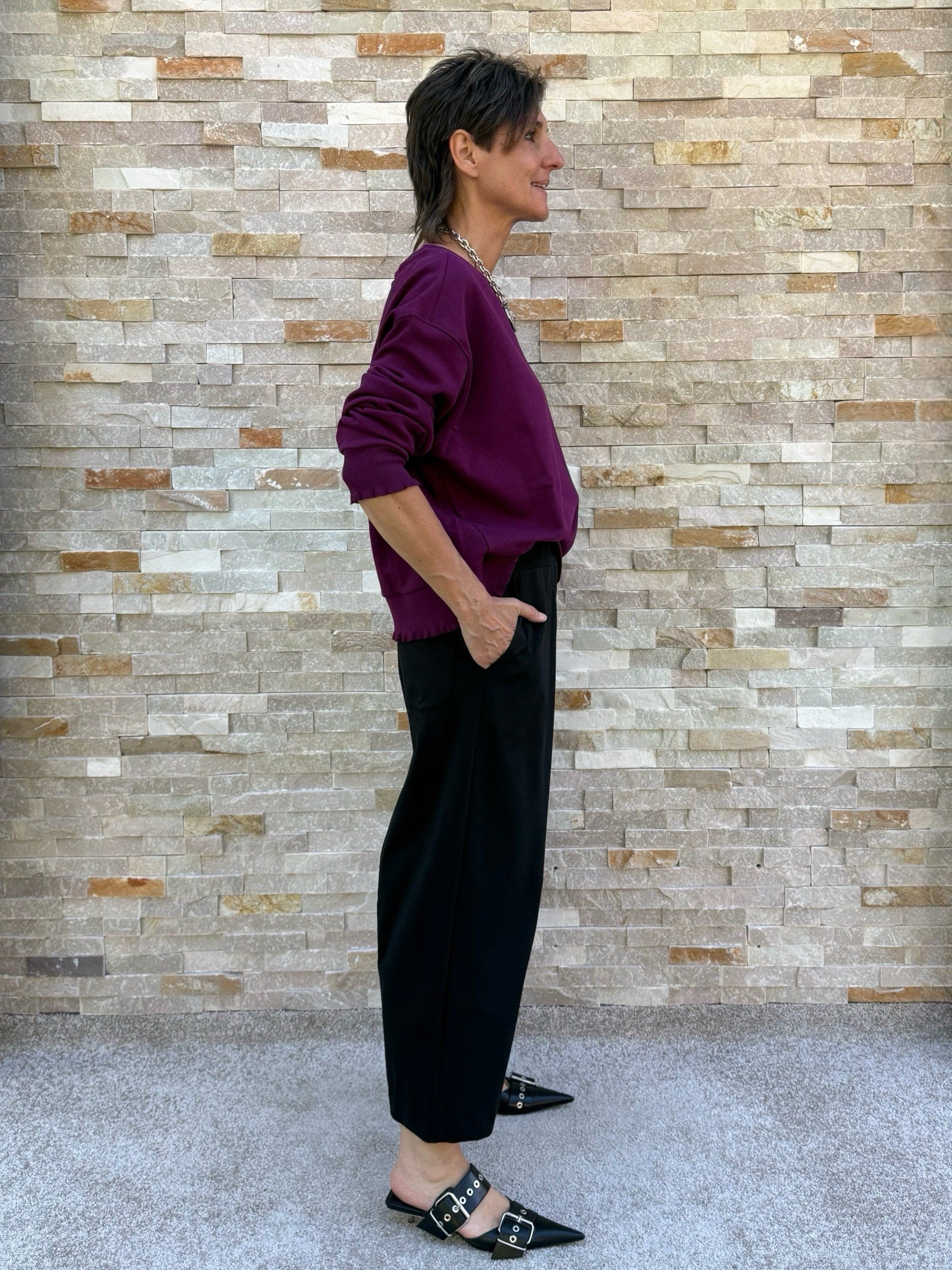 ROSE sweatshirt with ruffle detail in Dark Purple